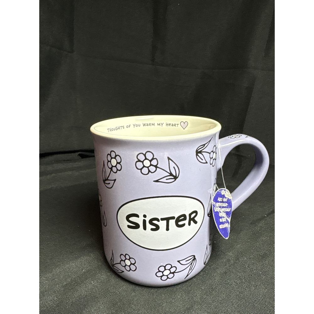 Our Name is Mud Sister Color Changing Mug‎ Purple Floral Lorrie Veasey Ceramic